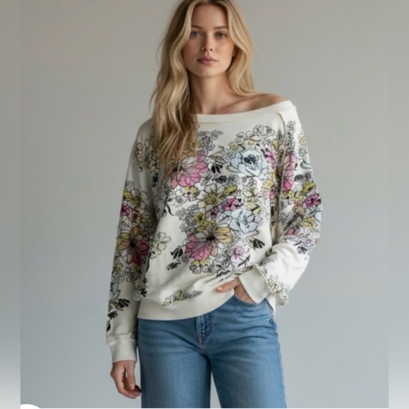 Free People “Go On Floral” Oversized Sweatshirt, size L - Picture 2 of 12